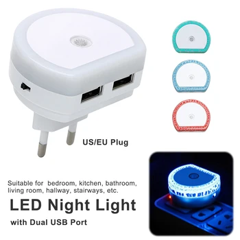 

EU US 5V 1A USB LED Night Light Wall Charger Plug Dusk to Dawn Sensor Wall Lamp Socket Lamp