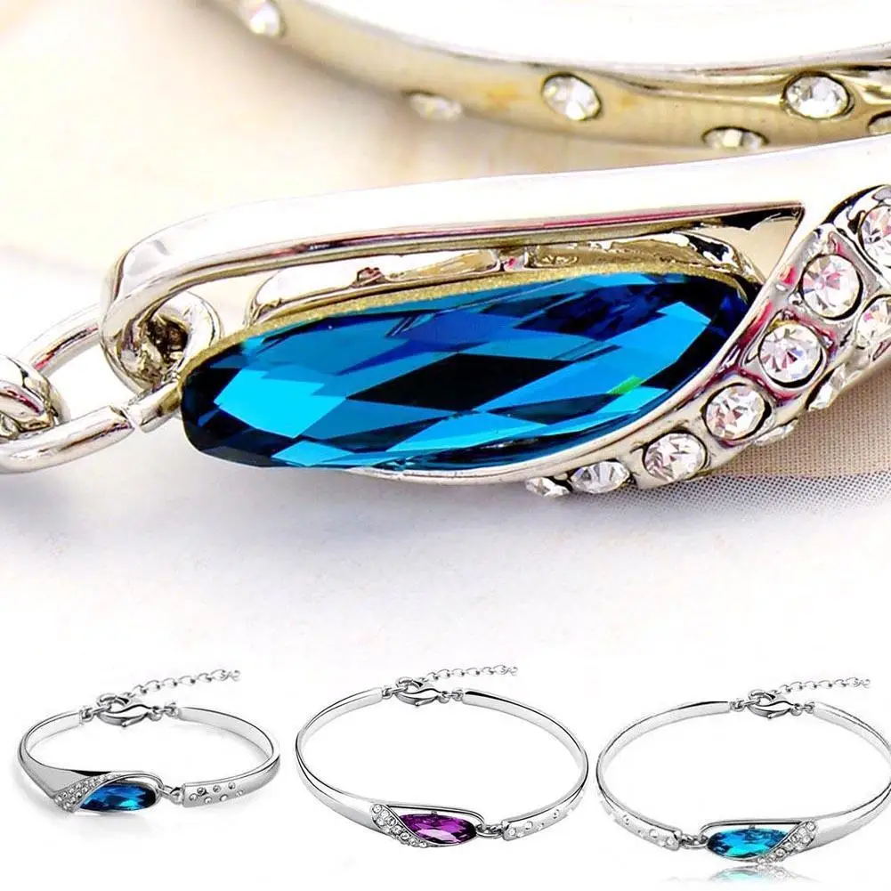 Trendy Water Drop Bracelet Teardrop Crystal Bangle Bracelet Silver