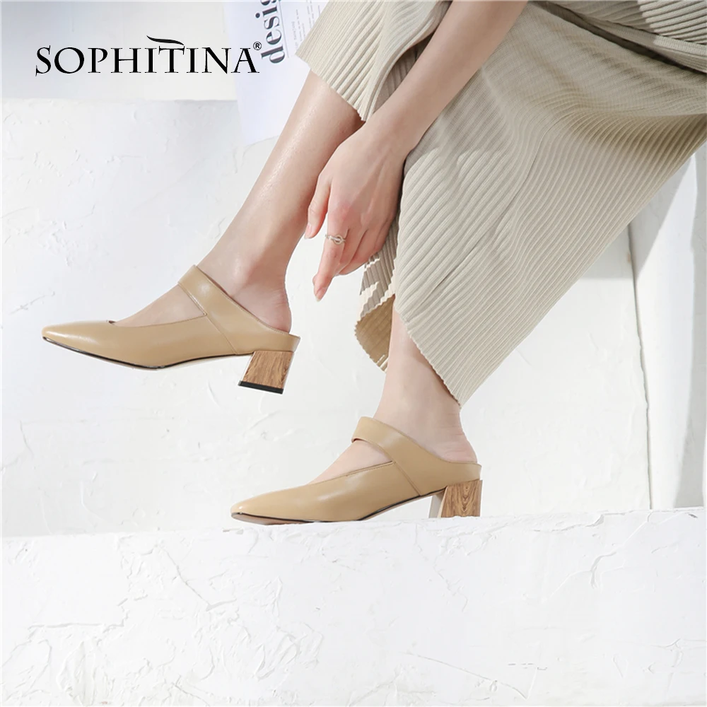 

SOPHITINA High Quality Genuine Leather Sandals Fashion Slip-on Comfortable Square Heel Special Shoes New Explosion Sandals SO19