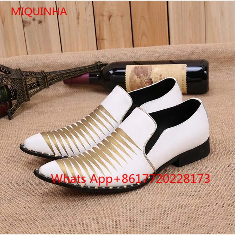Новинка Zapatillas Hombre кожаная обувь модные Лоферы ручной работы в золотую полоску
