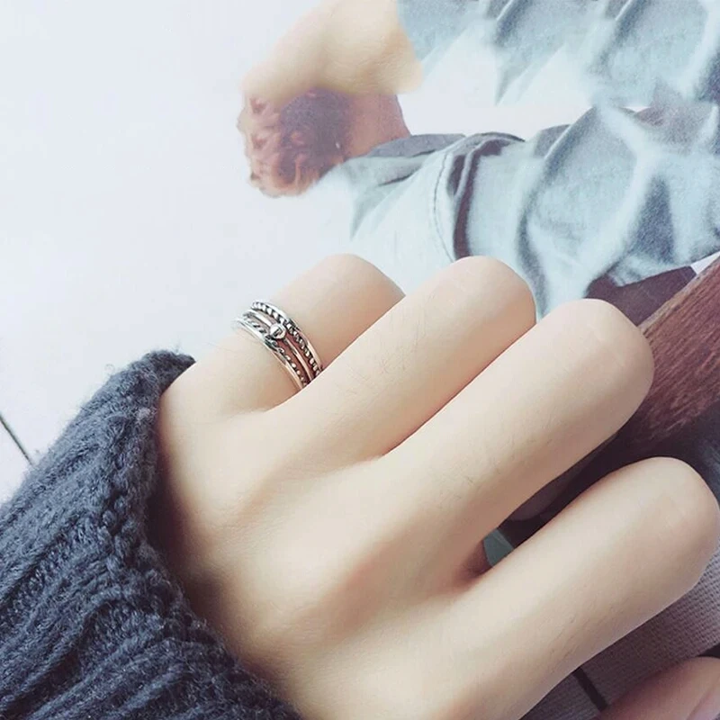 

100% 925 Sterling Silver Jewelry Fine Jewelry Vintage Style Twist Round Bead Women Open Ring Personalized Jewelry J3541