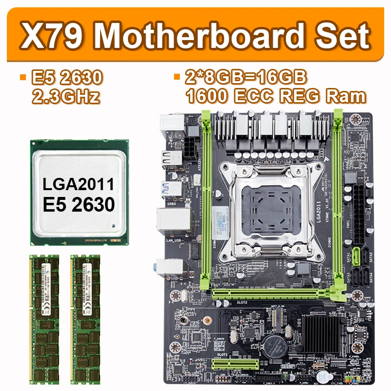 Блок питания jingsha X79 M с Xeon LGA2011 E5 2630 C2 2x8 Гб 16 1600 МГц запоминающее устройство DDR3 ECC USB 3