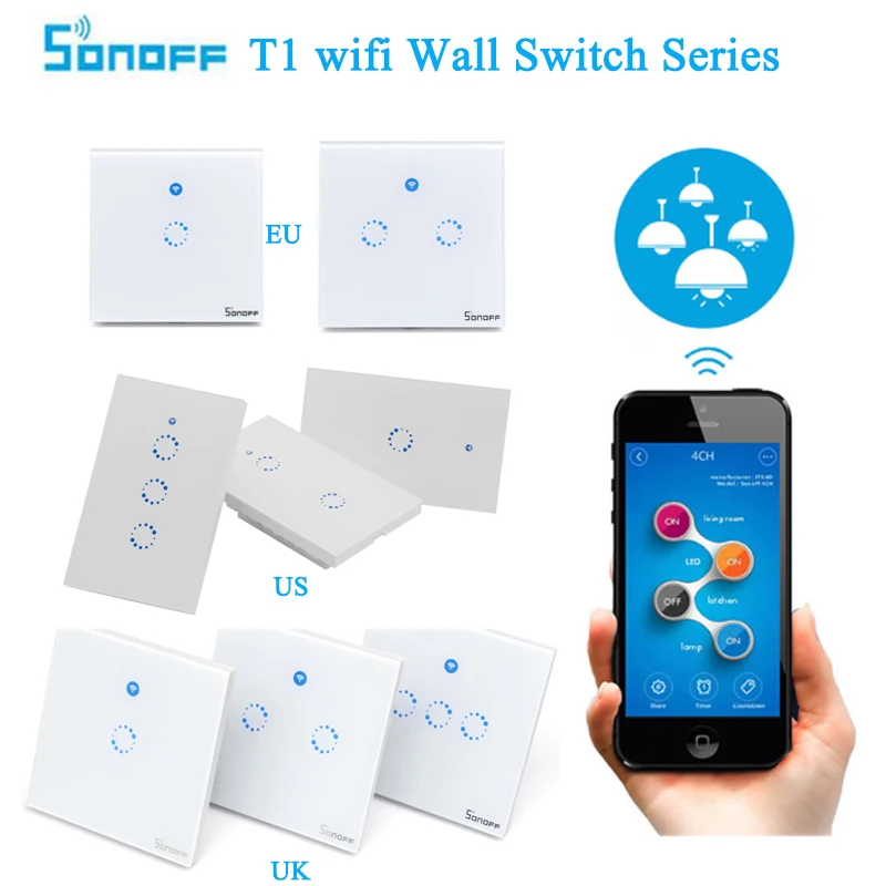 Sonoff T1 Us Eu Uk 1 2 3 Gang Smart Wifi Switch Rf App