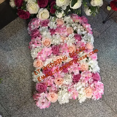 

white+pink+red artificial rose and hydrangea flower wall for wedding backdrop or lawn/pillar road lead decoration