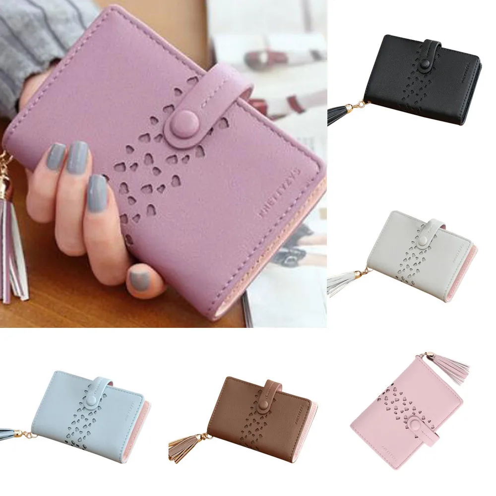 

small tassel women wallet luxury brand short design leather double two fold purse heart chain card holder Kartlık Cüzdan HW