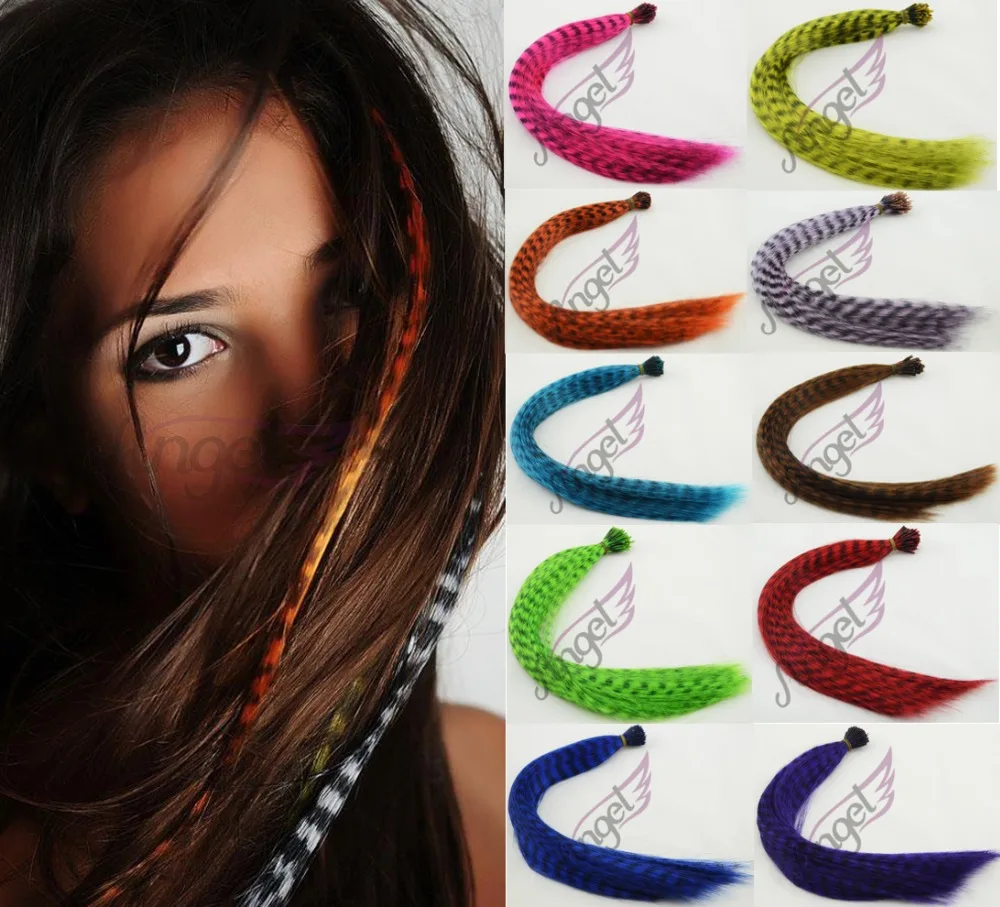 1strand 16" 0.5g/ strand High temperature fiber Rainbow Multicolor Grizzly Feather hair extensions Ordinary Small Packet
