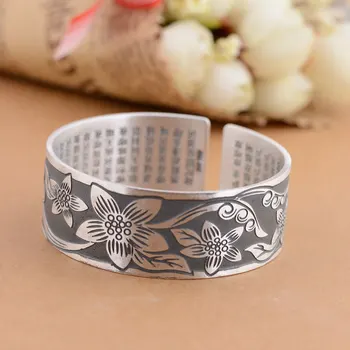 

FNJ 925 Silver Flower Bangle Fashion Romantic 100% S999 Sterling Silver Adjustable Size 56mm Bangles for Women Men Jewelry