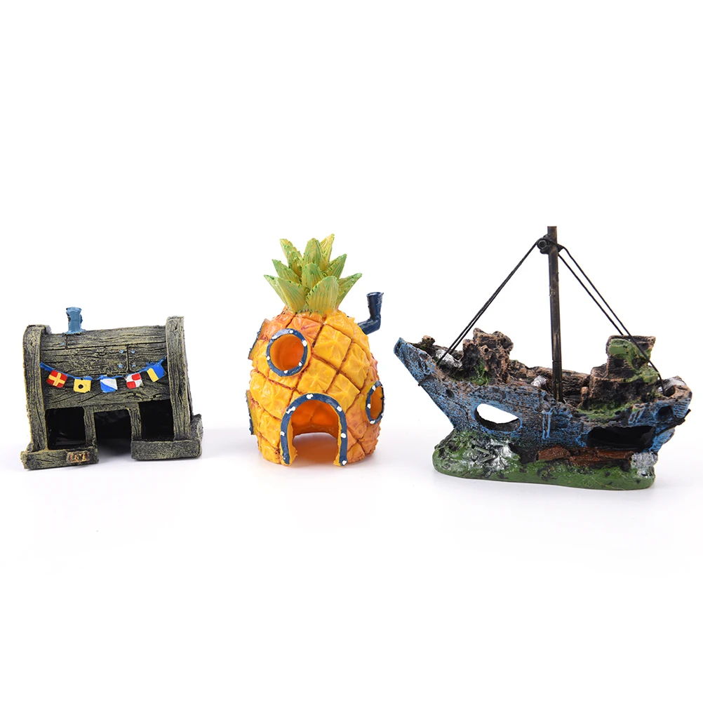 

1pc Small Aquarium Decoration King crab Restaurant & SpongeBob Pineapple House Figures Kids Gift Fish Tank Decor Interesting