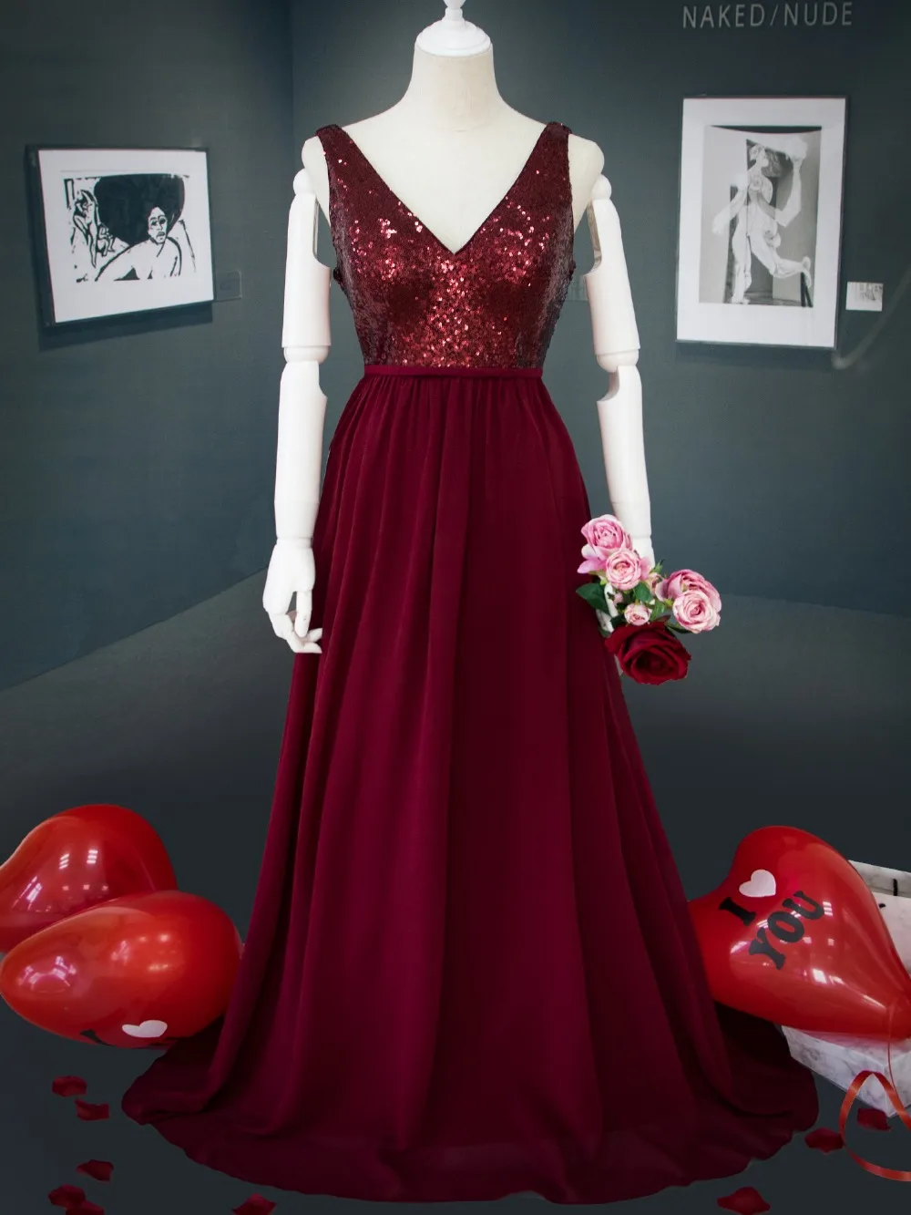 Ever Pretty Robe De Soiree New Fashion Sequins Chiffon Long Evening Dresses Elegant A Line Burgundy Party Gowns EP07346BD