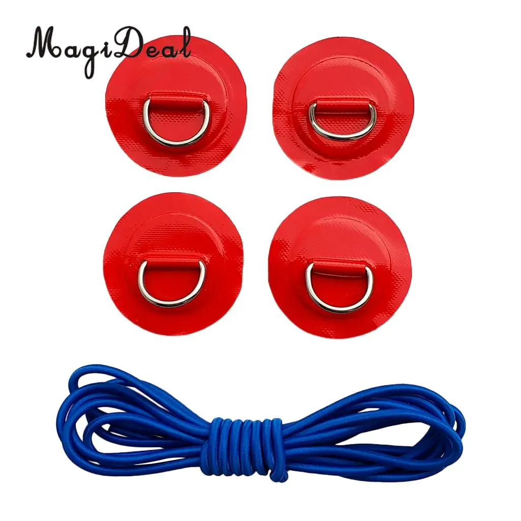 4Pcs PVC Inflatable Boat SUP Stand up Paddleboard Stainless Steel D-ring Round Patch Pad & Elastic Shock Cord - Various Colors