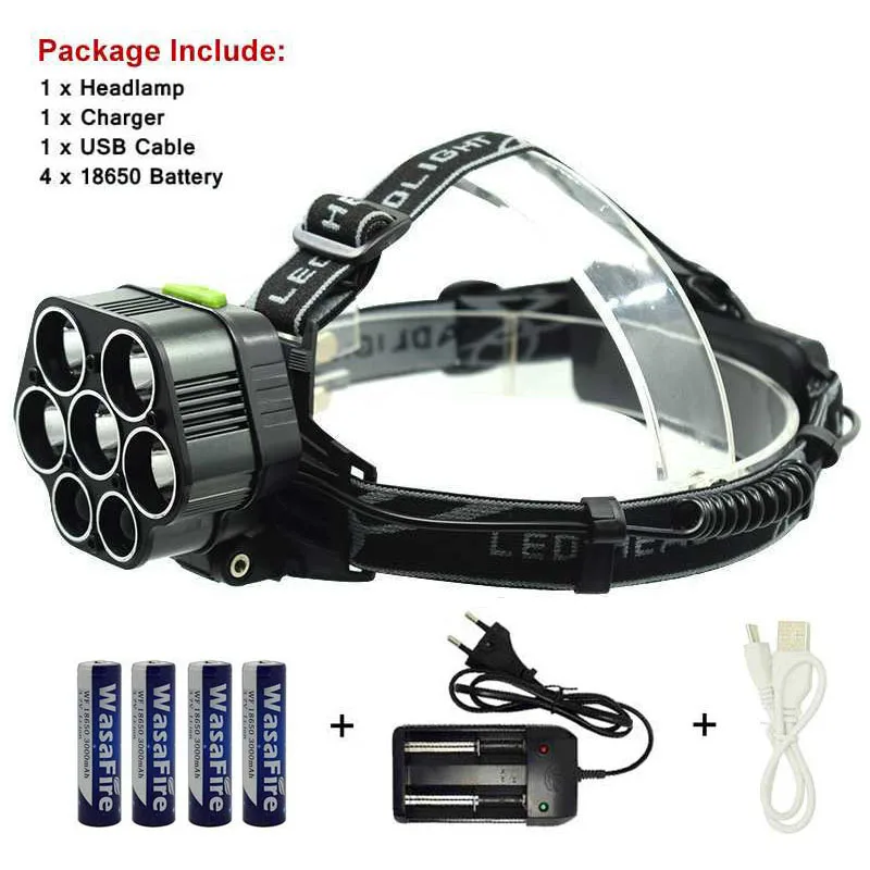 

T6 Head Torch Led Headlight 6 Mode Forehead Headlamp 7 Led Head Flashlight With 18650 Battery + Charger For Camping Hunting