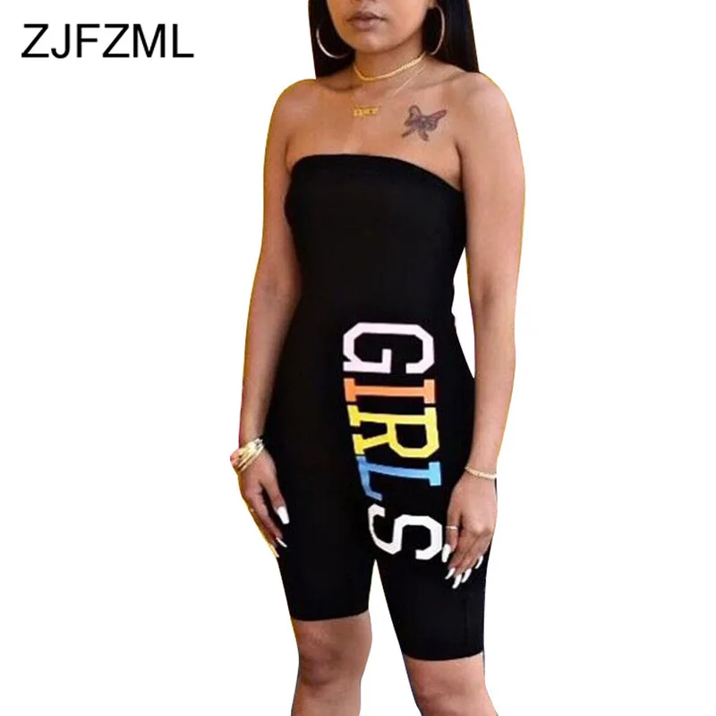 

Colorful Letter Sexy Skinny Bodysuits Women Off The Shoulder Sleeveless Party Playsuit Summer Strapless Cross Backless Overall