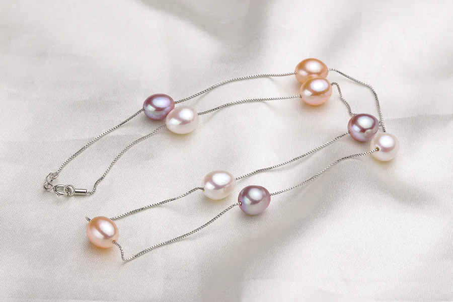 45 см AAAA натуральный пресноводный жемчуг цепочки ожерелья для Для женщин модные S925 серебристо-белый розового и фиолетового цветов реальные Ювелирные изделия из жемчуга
