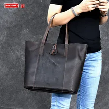 Женская сумка-тоут из кожи Crazy Horse, женская сумка из натуральной кожи, винтажная, первый слой, Большая вместительная сумка для покупок, сумки