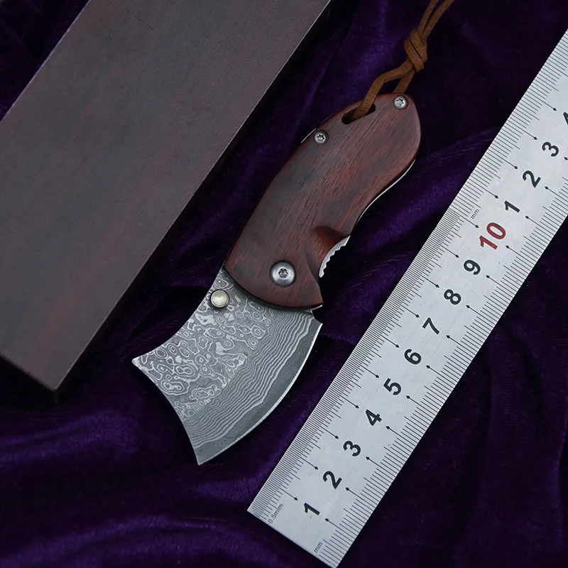 

LEMIFSHE NEW Damascus steel folding knife sandalwood + stainless steel processing folding camping knife EDC tool