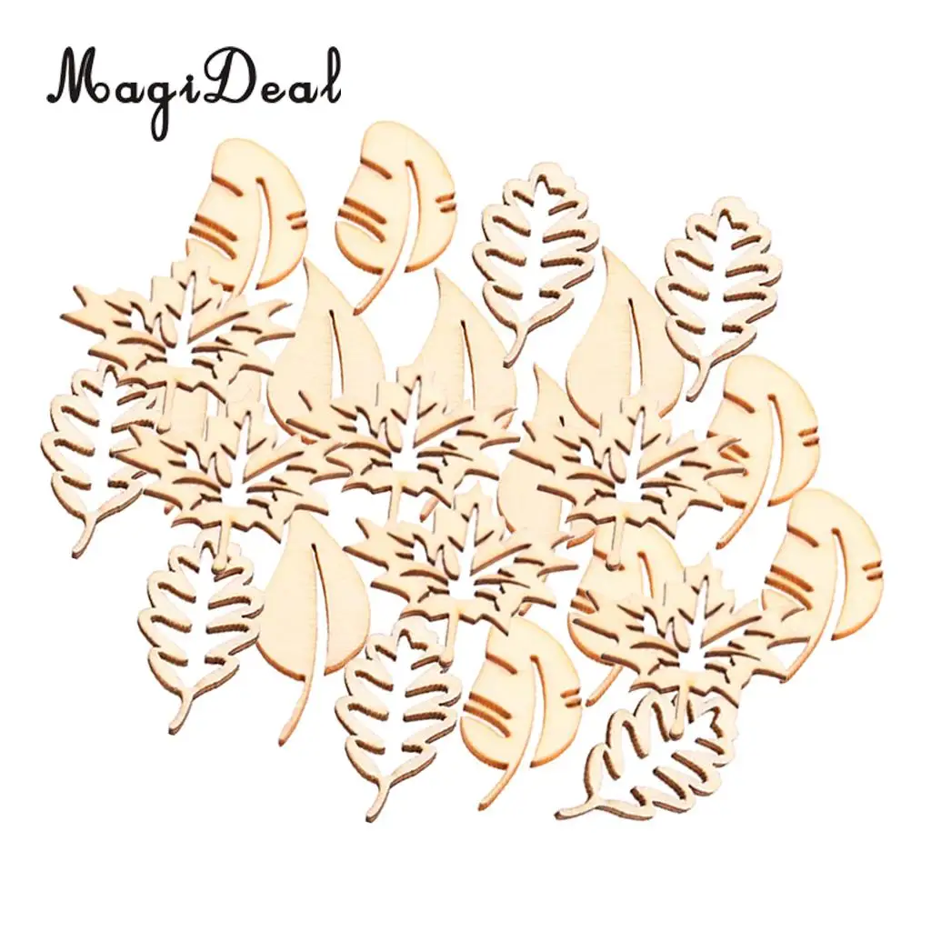 24pcs mixed MDF Cut Wood Leaf Leaves Natural Wooden Embellishment Scrapbooking Craft Handmade Accessories Home Decorations