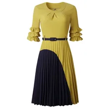 Женское офисное платье Лето-Осень, модное Повседневное платье миди с круглым вырезом, элегантное милое женское розовое плиссированное платье Vestidos