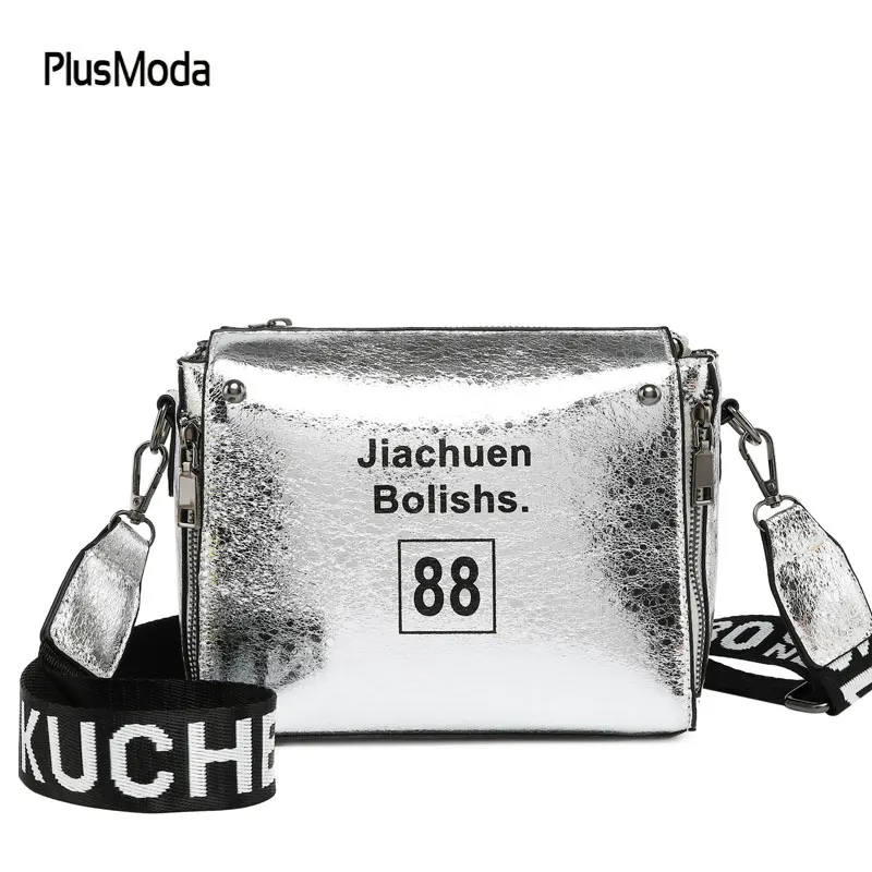 

2018 Cracked Women PU Leather Shoulder Bag Dazzling Sparking Glitter Crossbody Bag for Laser Girls Shiny Gold Silver Zipper Bag