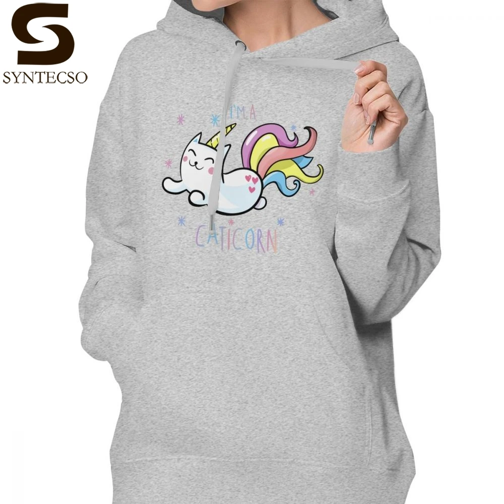 

Rainbow Cat Hoodie I AM A CATICORN Hoodies Street wear Simple Hoodies Women Cotton Long Sleeve Graphic Grey Pullover Hoodie