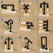 Винтажная настольная лампа edison, настольная лампа, украшение водопроводной трубы, ретро прикроватный светильник для спальни, Настольный светильник, lamparas de mesa, деревянная основа
