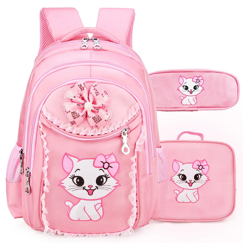Портфолио для школы, сумки для девочек, Милый мультяшный Детский рюкзак принцессы с кошкой, детский кружевной рюкзак, рюкзак для начальной школы