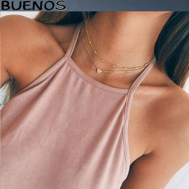 

BUENOS Simplicity Street Pat Round Copper Peach Heart Double Woman Clavicle Love Adjustable Necklace GOLD Dot Fashion Popular