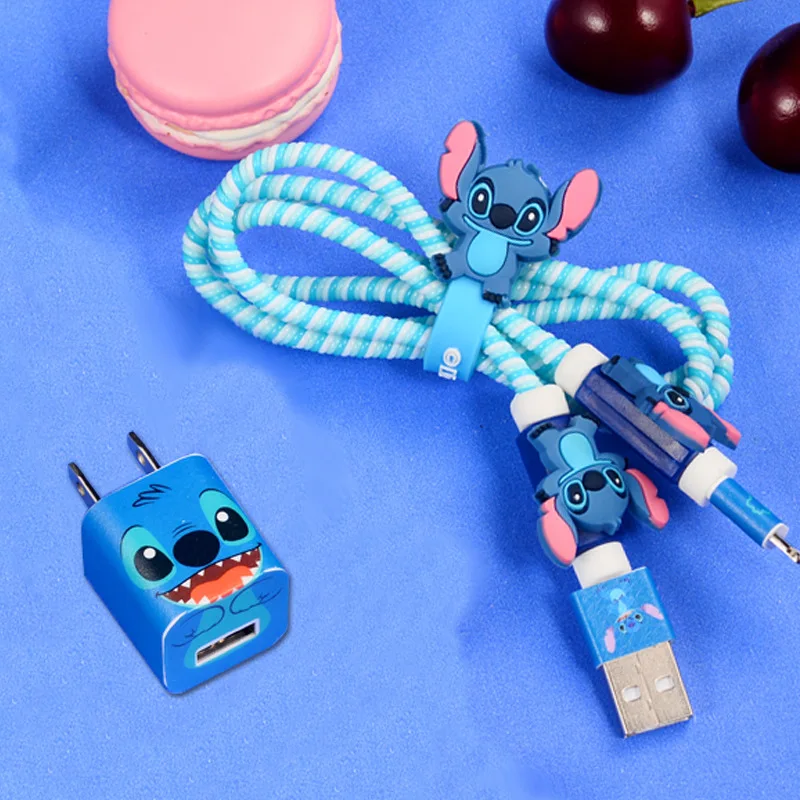

Newest USB Cable Earphone Protector Set with Cable Winder Cartoon stickers USB Charger Cable Cord Protector For iphone 5 6 7plus