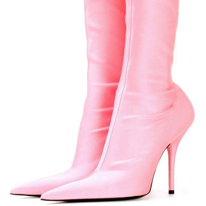 ARQA/ г., самые модные женские ботильоны из шелкового стрейчевого материала атласные эластичные сапоги до колена на высоком каблуке