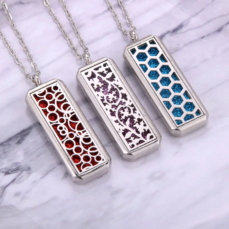 

Square Stainless Steel Magnetic Aromatherapy Diffuser Necklace Jewelry Perfume Locket Pendant Essential Oil Locket Necklace