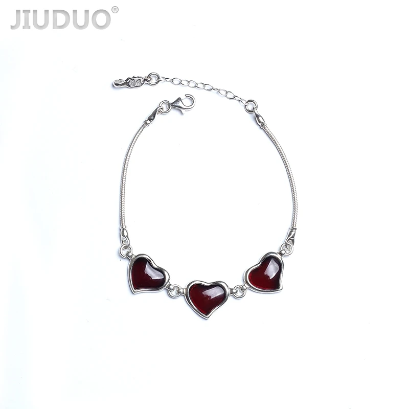 

JIUDUO Genuine Romantic Love God Heart Bracelet Amber beeswax dream floral heart Bracelets Shipping S925 silver jewelry