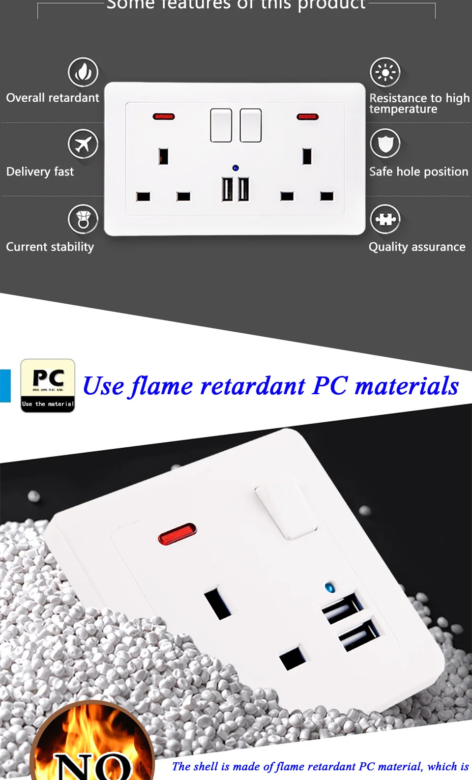 Delviz настенный разъем питания+ отверстие USB, Великобритания Стандартный 13A выход, 5V2. 1A двойной USB зарядное устройство порт, светодиодный индикатор, 146 мм* 86 мм, ВКЛ-ВЫКЛ contro