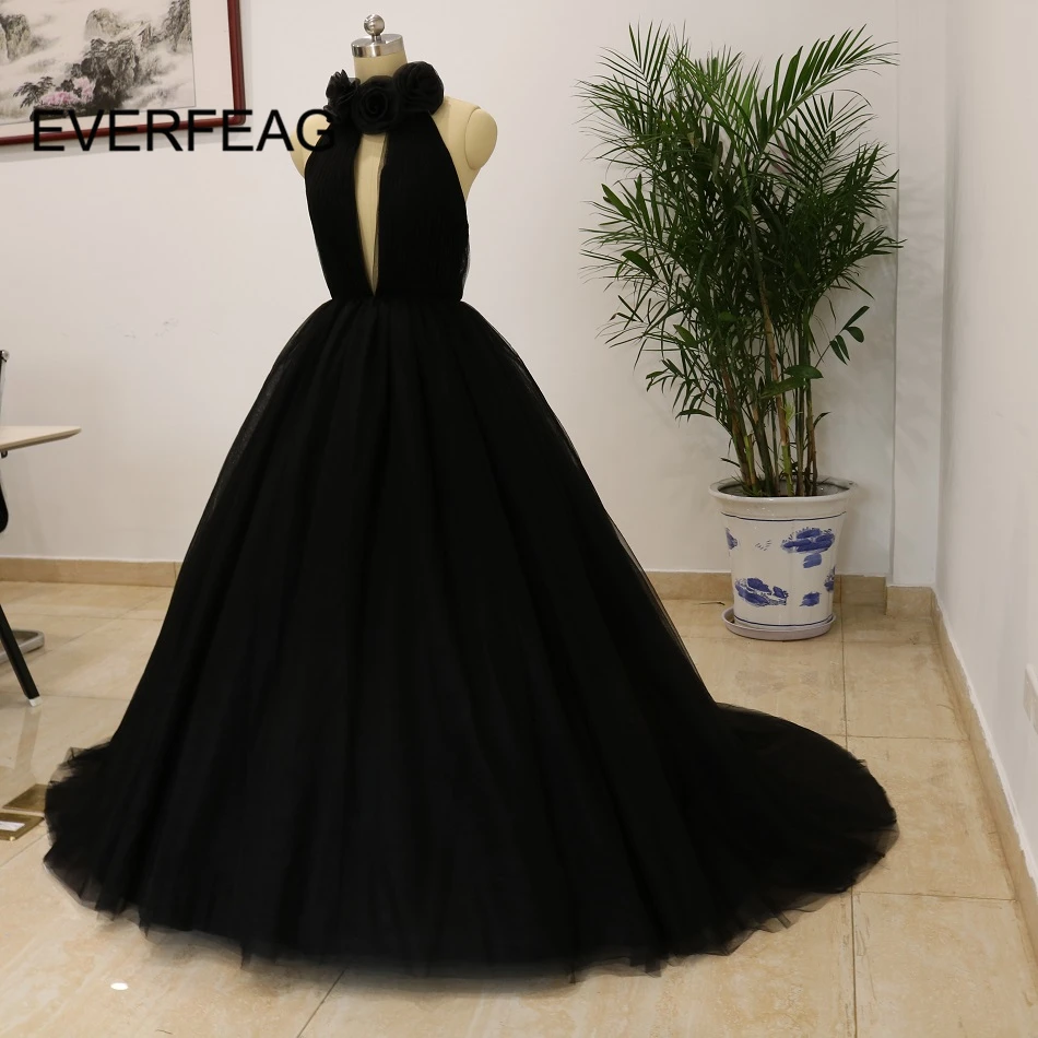 Реальное изображение, сексуальное бальное платье, платья для выпускного вечера, черное с глубоким v-образным вырезом, Тюлевое платье на бретельках с цветочным рисунком, Длинные вечерние платья, vestido longo, на заказ