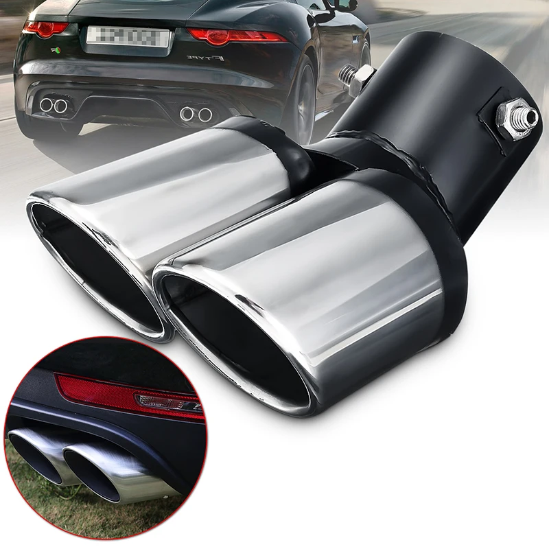 

Universal 1 pc Car Modification Grilled Black Stainless Steel Dual Double Outlet Pipe Exhaust Pipe Tip Muffler Cover Car Styling