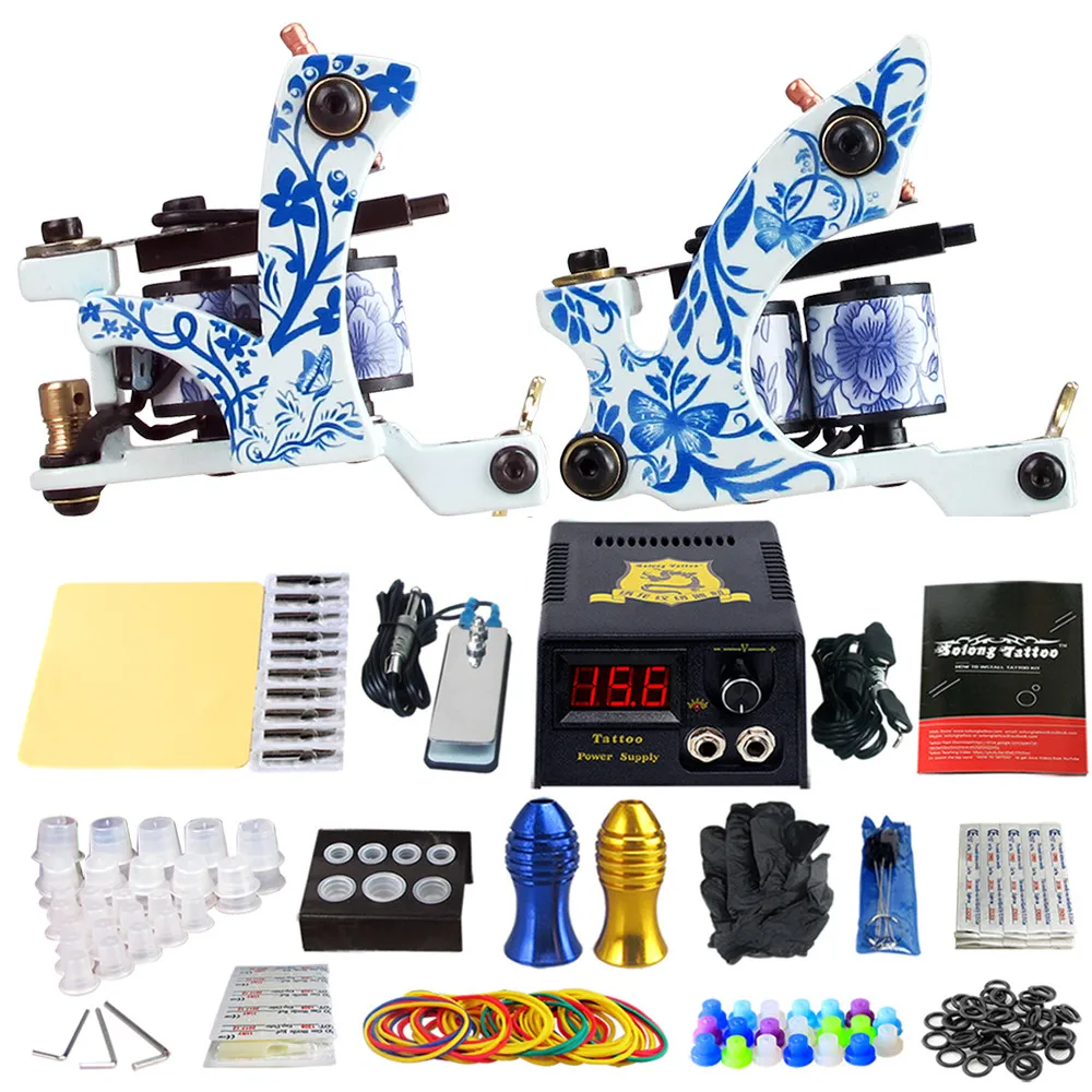 

Solong tatoo machine gun Kits Tattoo Machine Set Power Supply Foot Pedal Needles Grips Body Arts Tattoo Supplies TK202-41