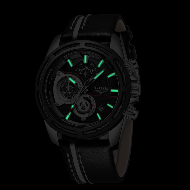 2018LIGE Mens Watches Top Brand Luxury Military Quartz Watch Men Leather Automatic Date Waterproo Sport Watch Relogio Masculino