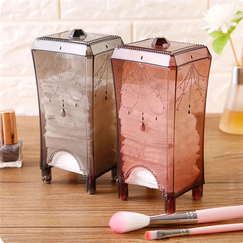 

Fashion Clear Cosmetic Cotton Organizer Box Cosmetic Q-tip Storage Holder Makeup Storage Box Desktop Cotton Pads Container