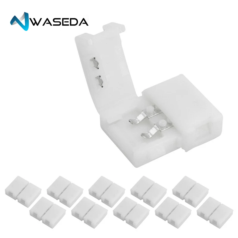

10pcs Pack Strip to Strip Unwired Gapless Solderless Snap Down 2Pin Conductor LED Strip Connector for 8mm Wide 3528 2835 Strip