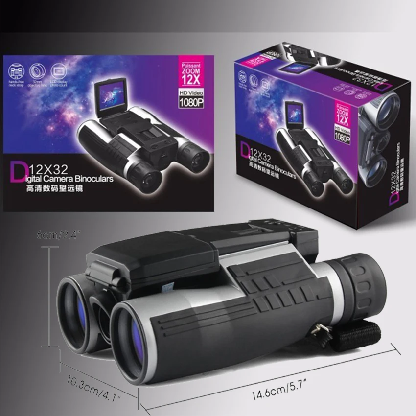 12x32 التكبير الرقمية تليسكوب مزود بمنظار ثنائي كاميرا 5MP CMOS الاستشعار 2.0 ''TFT كامل HD 1080 وعاء DVR صور فيديو تسجيل USB مناظير