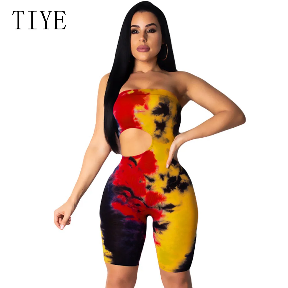 TIYE с принтом Tie Dye, сексуальный комбинезон с открытыми плечами, шорты с открытой спиной, боди, летние открытые комбинезоны, комбинезоны, женский комбинезон