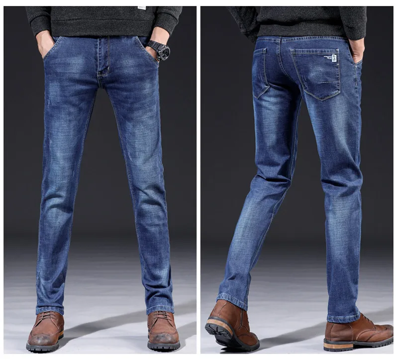 Casual Men's Straight Jeans Classic Man Business Pants Male Stretch Slim Skinny Denim Trousers 28-38 (12)