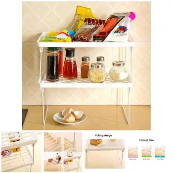 

Newly 1 Pcs Storage Rack Shelf Foldable Holder Organizer Stackable Kitchen Bathroom Cupboard VA88
