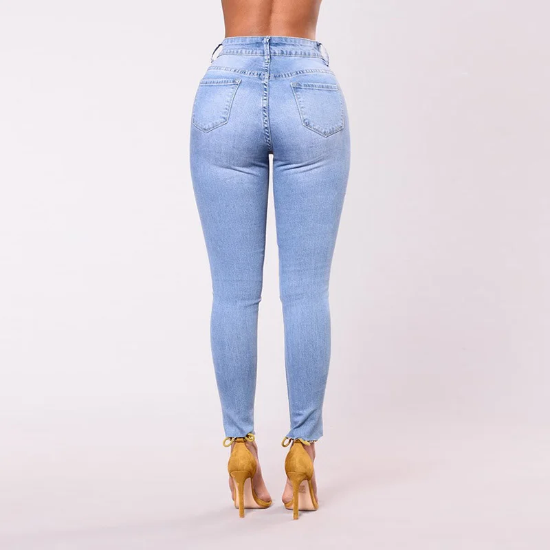 Для женщин стрейч Высокая талия узкие Джинсы с вышивкой без рваные Женщина Цветочные отверстия Джинсовые штаны брюки Для женщин джинсы