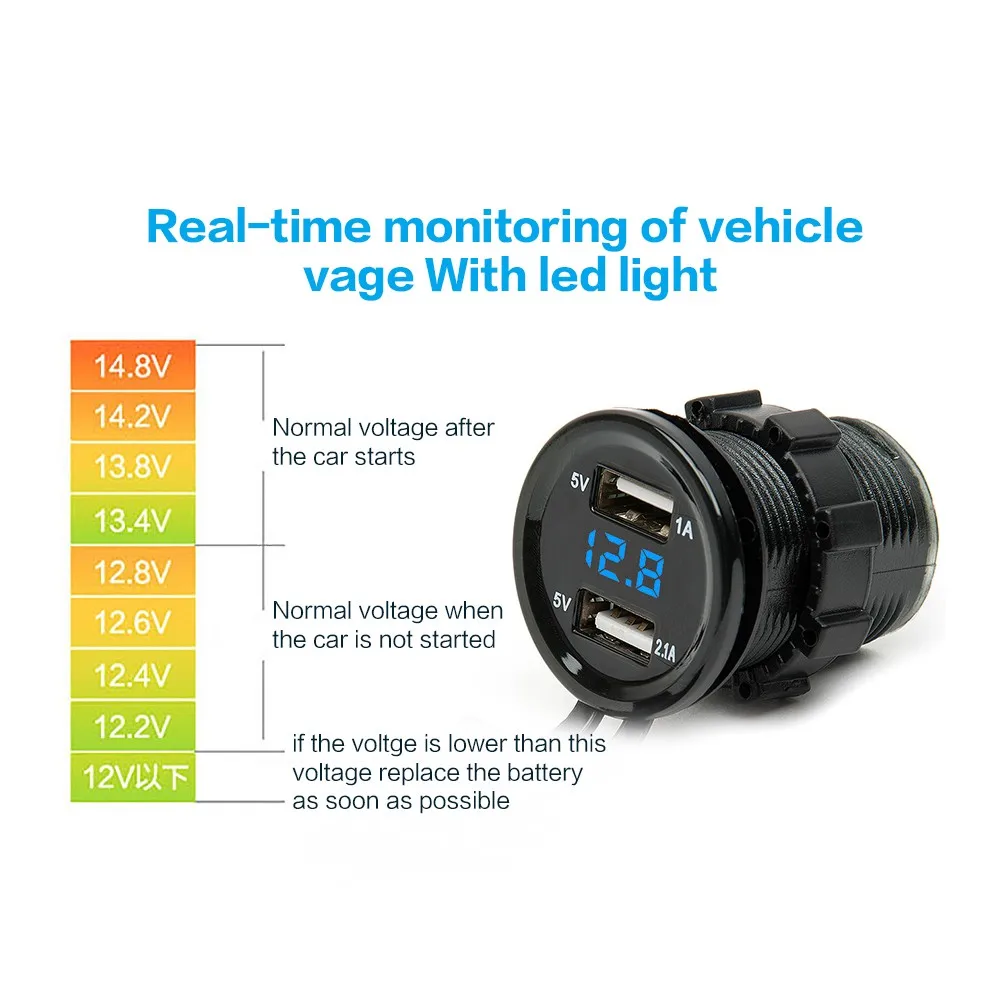 Двойной USB мотоциклетный прикуриватель, автомобильный прикуриватель, зарядное устройство, зарядное устройство+ светодиодный цифровой вольтметр, измеритель, 3 цвета