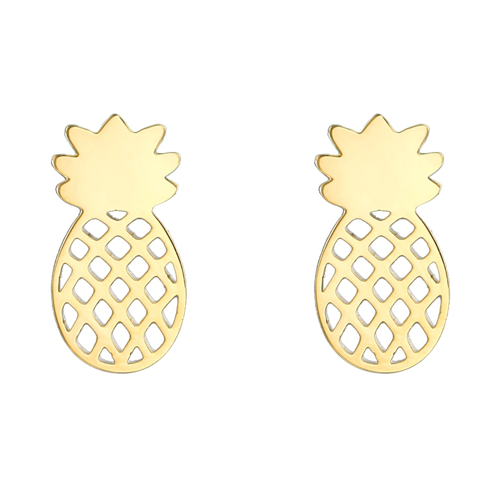 

Feelke Earrings Cute Pineapple Mini Korean Style Steel Earrings