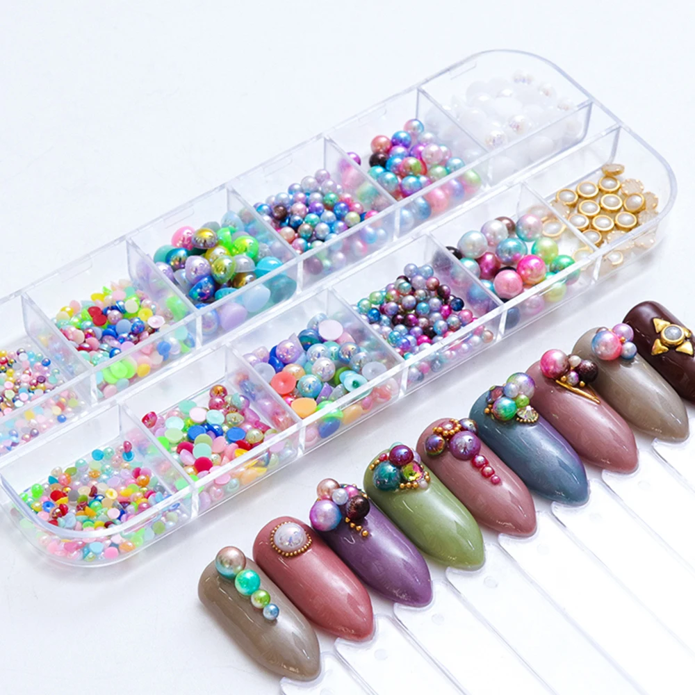 

1 Set Mermaid Peral Nail Rhinestone Rainbow AB Color Mini Beads Multi-size Manicure DIY Shape Nail Art 3D Decoration LAHCP