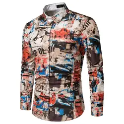 Мужская блузка с длинным рукавом, с рисунком граффити, большой размер, Мужская блузка, повседневная верхняя одежда, рубашки, рубашки camisa