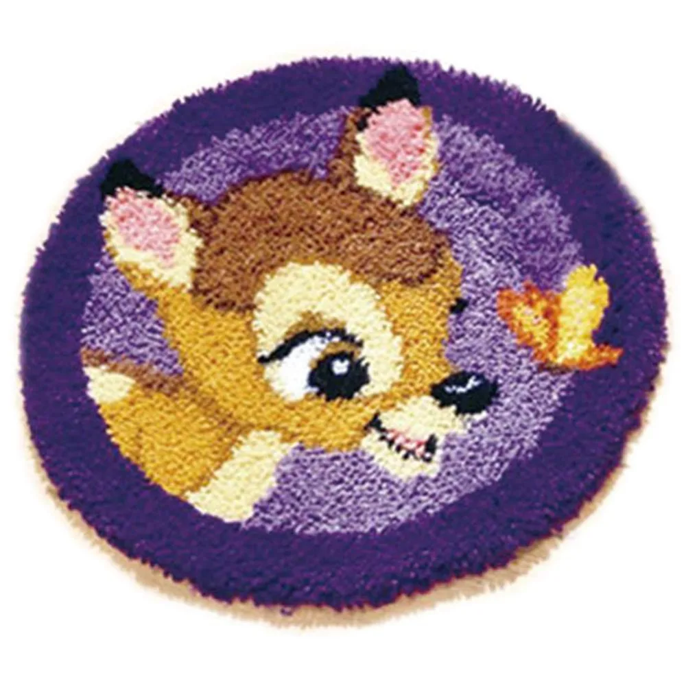 

Latch Hook Kits Rug DIY Pillowcase Crocheting Cushion Seat Carpet Round Handmade Canvas Mat Cartoon for Adults Kids Gift Deer