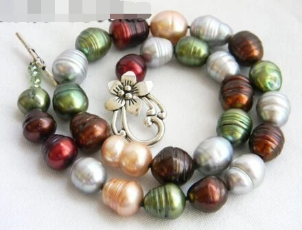 

free shipping 07849 Multicolor Rice Freshwater Pearl Necklace Earring Set (A0423)