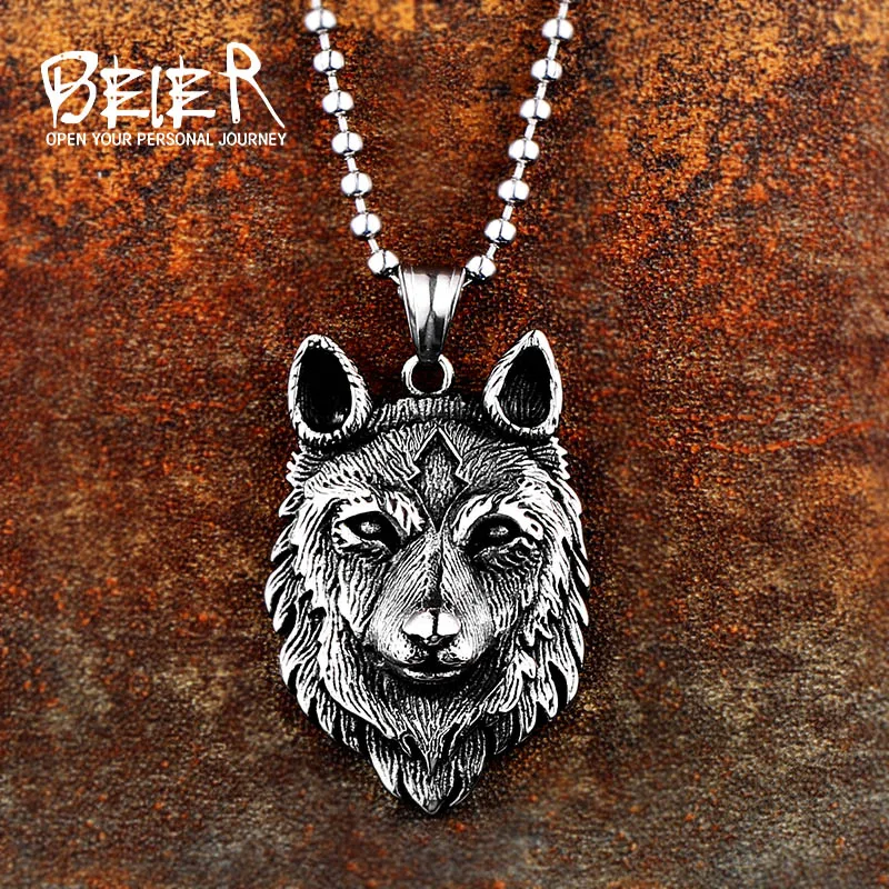 BEIER Punk 316L stainless steel new design howling wolf pendant necklace viking men celt Charm Fashion jewelry Boys gift BP8-352 BEIER Punk 316L stainless steel new design howling wolf pendant necklace viking men celt Charm Fashion jewelry Boys gift BP8-352