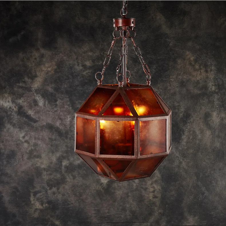 

Retro glaze handmade old color octagonal glass Pendant Lights rusty gray American style Pendant lamp 3 ya72923